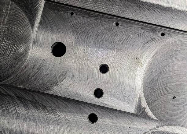 istock Closeup of a polished steel showing circular patterns all over the surface 1447860812