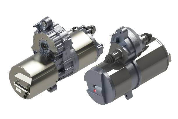istock Electric motor for electric car, 3D rendering isolated on white background 1447865306