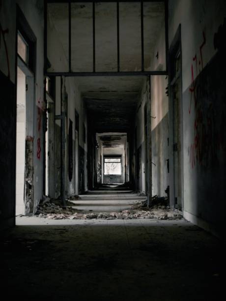 istock Vertical shot of a ruined corridor 1447865545