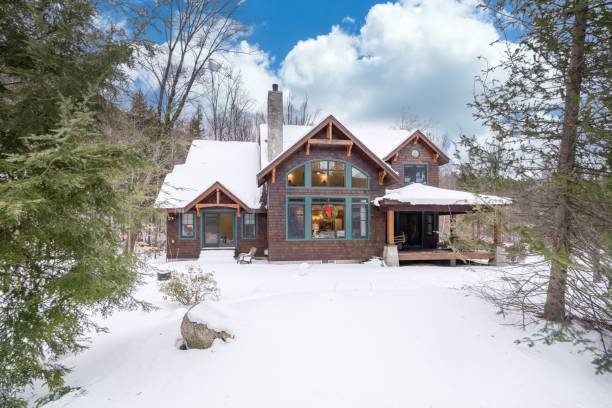 istock Custom-built house in the mountains. Exterior facade. 1447866247