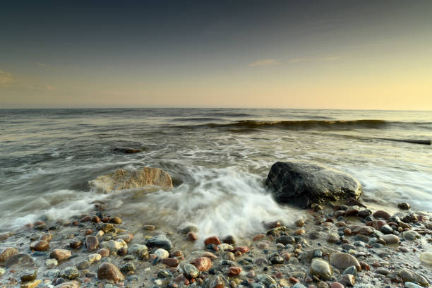 Stones on the beach. Black and white photography.
