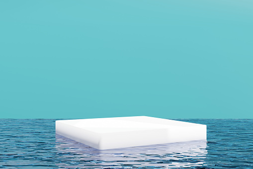 Abstract product presentation pedestal podium platform on the water surface with colored background copy space