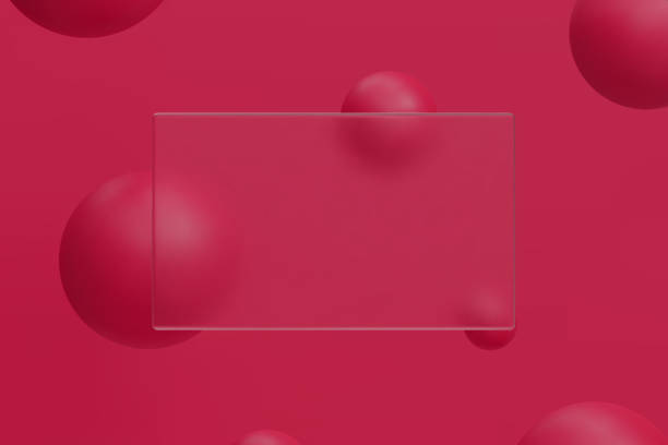 3d abstract background. glassmorphism concept with geometric shapes - sphere, ball, bubble. frosted glass effect. trendy viva magenta color of the 2023 year. vector illustration realistic glass morphism - viva magenta 幅插畫檔、美工圖案、卡通及圖標