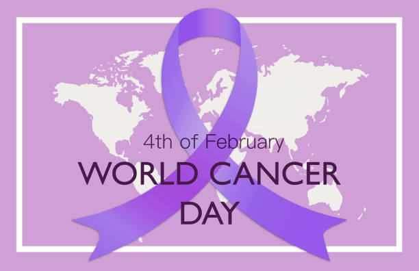 istock World cancer day, February 4th, on flat lay purple with world map. Illustration 1447880052