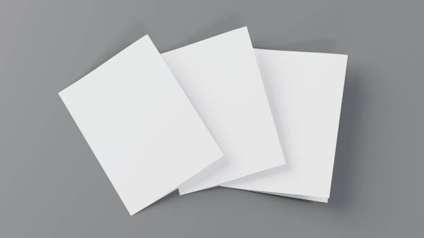 istock Blank paper A4 flyer postcard brochure booklet, half-folded bifold mockup template, 3d rendering. 1447881182