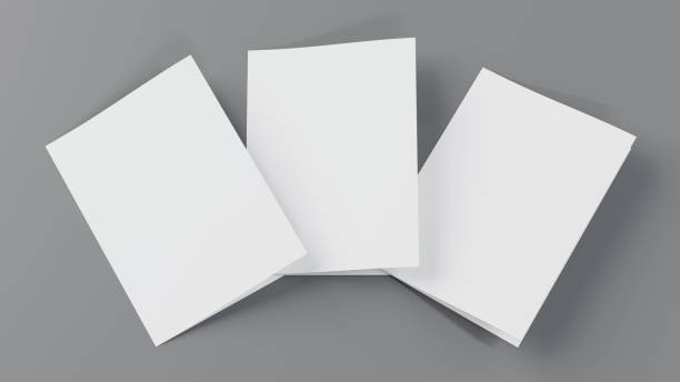 istock Blank paper A4 flyer postcard brochure booklet, half-folded bifold mockup template, 3d rendering. 1447881183