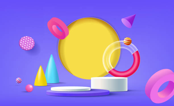 istock Stand and display colorful background. 3D rendering. A scene for advertising, Mockup for kids product display or showcase. 1447882512