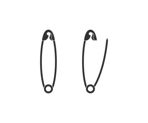 ikona agrafki. symbol ilustracji narzędzia klip.  wektor igłowy. - safety pin diaper pin sewing item silhouette stock illustrations