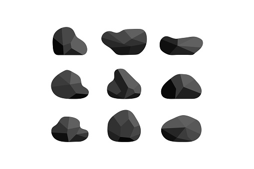 Black stone icon set. Rubble illustration symbol. Sign graphite vector flat.