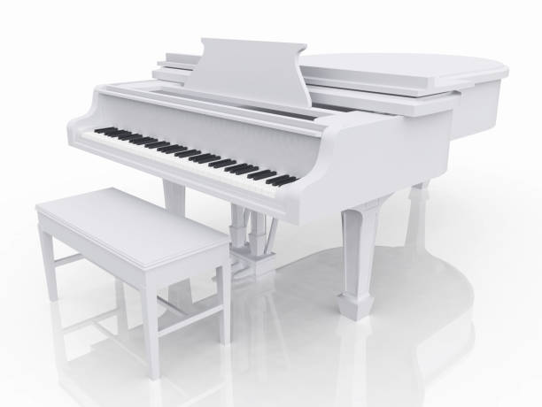 istock White piano against a white background 1447886079