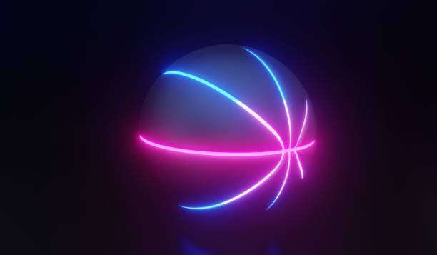 istock 3D Rendering basketball with shining blue and dark pink glowing 1447887939