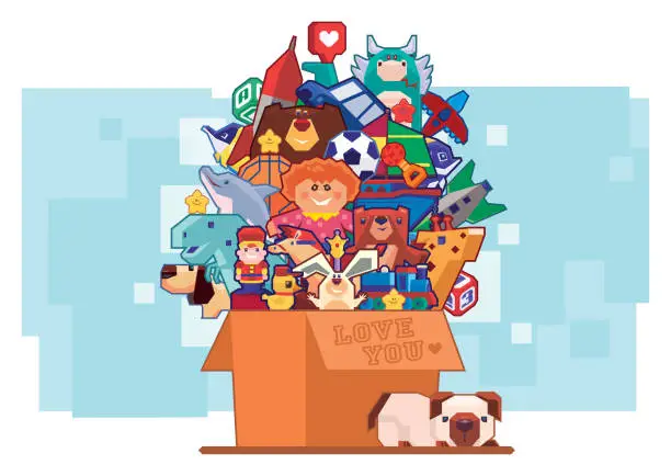 Vector illustration of carton of toys