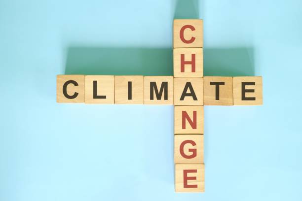 istock Climate change solution concept. Wooden blocks crossword puzzle flat lay. 1447888203