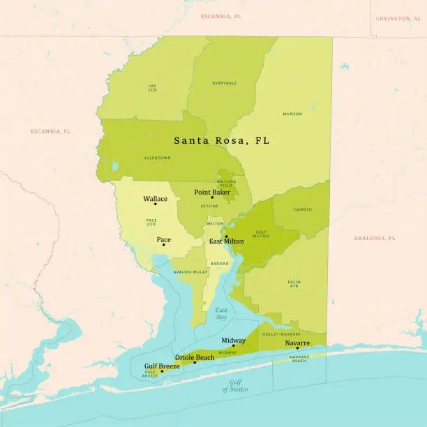 Vector illustration of FL Santa Rosa County Vector Map Green