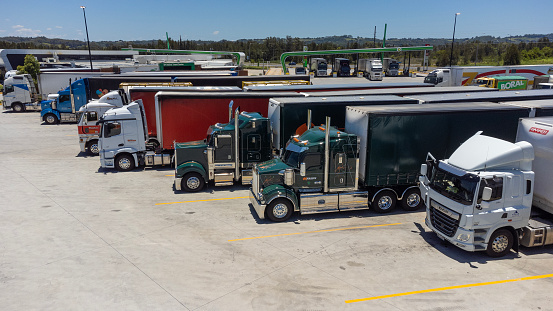 Semi Trailer Trucks Parked at a Truck Stop