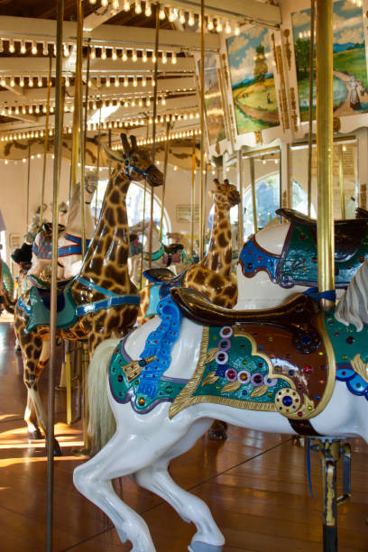 istock Vintage carousel with vibrant animals awaiting riders 1447892569