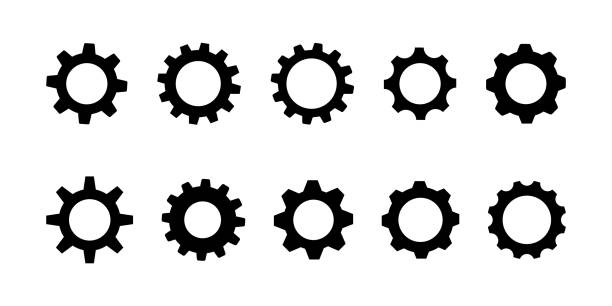 Gear icon flat design. Gears on a white background. Mechanism wheels logo. Vector illustration Gear icon flat design. Gears on a white background. Mechanism wheels logo. Vector illustration equipment stock illustrations