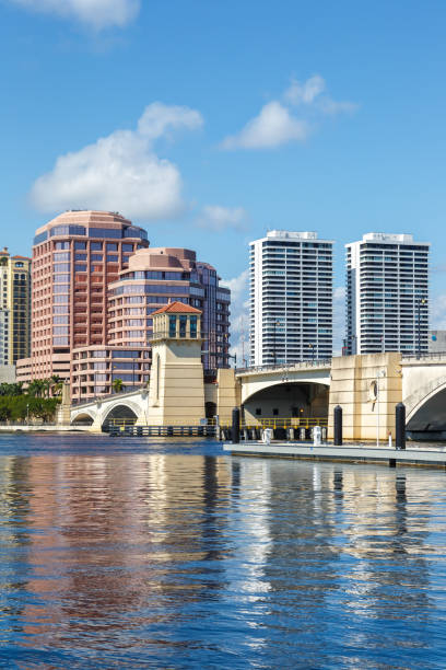 Royal Park Bridge and skyline portrait format in West Palm Beach, USA stock photo