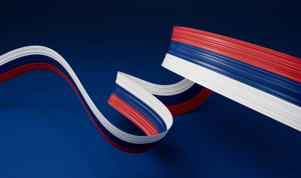 istock Serbian flag wavy abstract background. 3d illustration. 1447897341