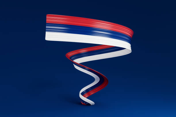 istock Serbian flag spiral twisted wavy abstract background. 3d illustration. 1447897448