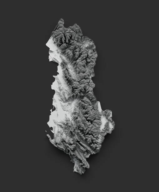 istock Albania Map Shaded relief Color Height map on dark Background 3d illustration 1447897988