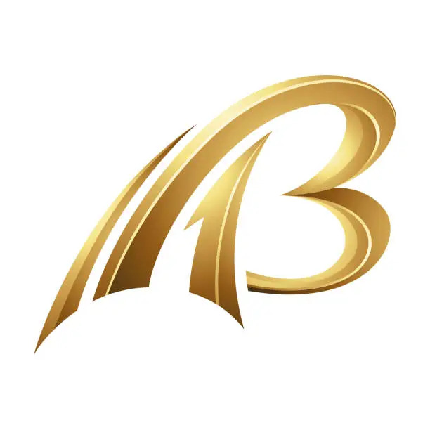 Vector illustration of Golden Swooshing Letter B on a White Background