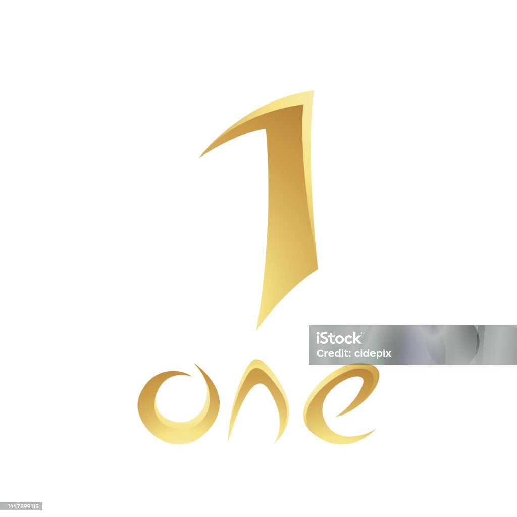 Golden Symbol For Number 1 On A White Background Icon 1 Stock