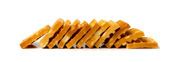 istock Belgian Waffle Stack Isolated, Square Waffled Cookie, Soft Golden Belgian Waffles, Wafer Biscuit Breakfast 1447899832