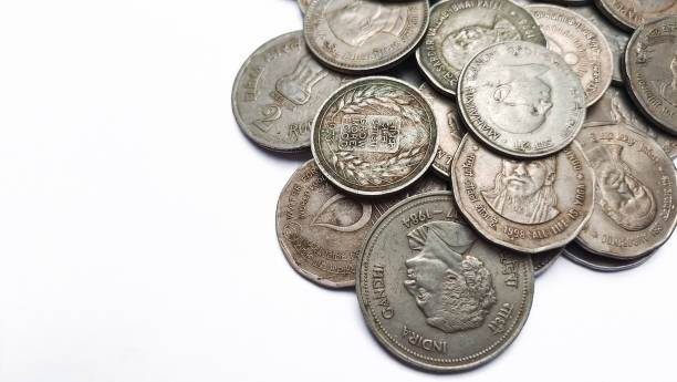 istock Old rare silver coins isolated on white background 1447905318