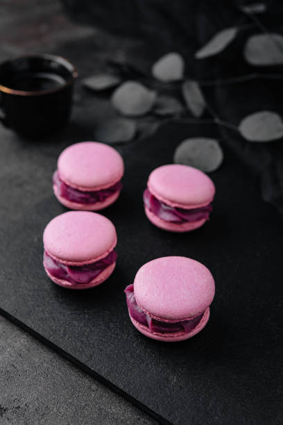 istock Delicate crumbly delightful purple macaroons 1447905991