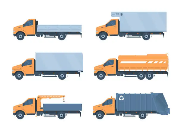 Vector illustration of Set of different trucks.