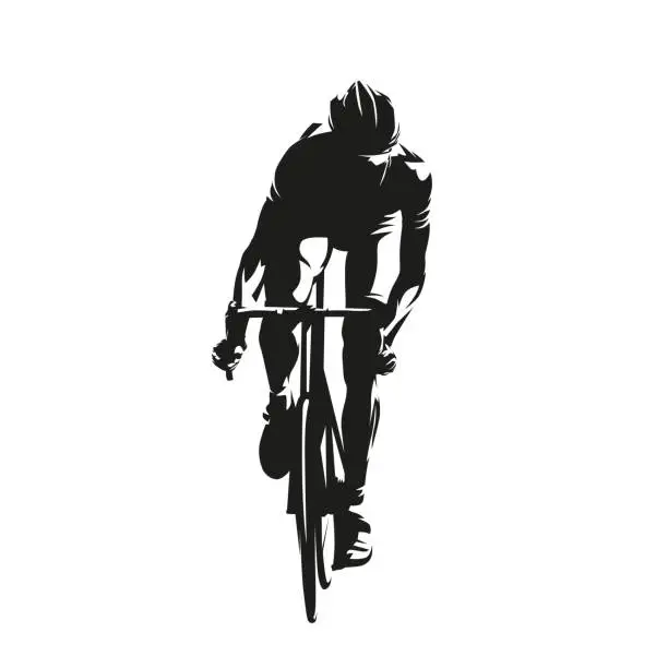 Vector illustration of Road cycling, cyclist abstract isolated vector silhouette. Front view. Active people