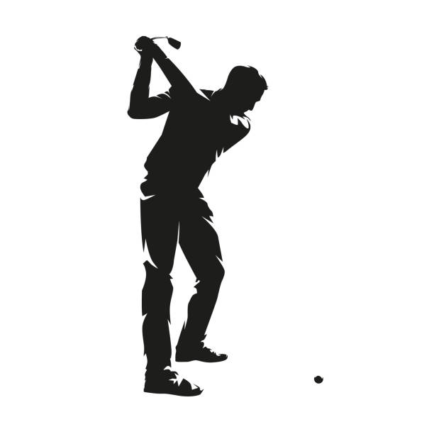 Golf player symbol, isolated vector silhouette. Golf swing vector art illustration