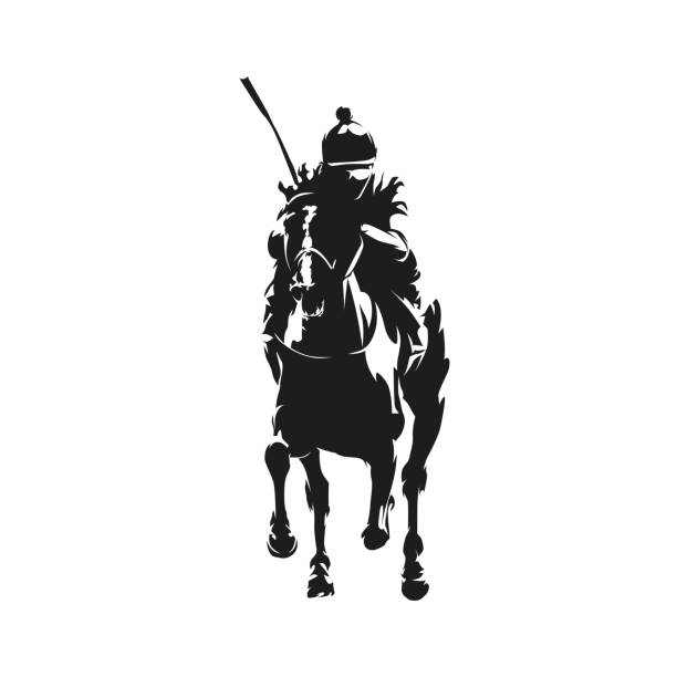 ilustrações de stock, clip art, desenhos animados e ícones de horse racing, equestrian event, jockey riding horse, isolated vector silhouette. horseback riding logo - horseback riding illustrations