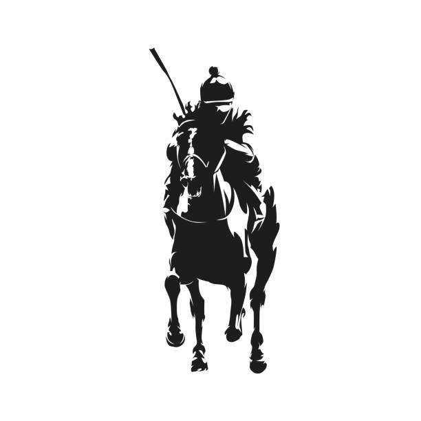 скачки, конный спорт, жокей верховая езда, изолированный векторный силуэт. логотип верховой езды - competition action animal close up stock illustrations