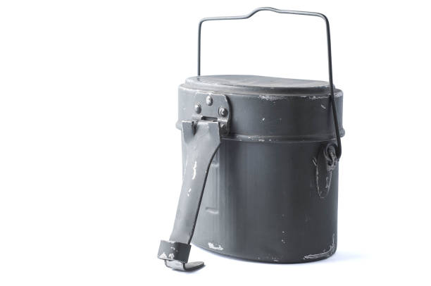 istock Old military dirty flask food and beverage storage container, isolate 1447910556