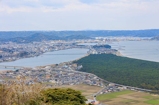 View from the most famous observatory in Saga prefecture. From here, you can see the sea, the city, and Japan's three major larch trees.