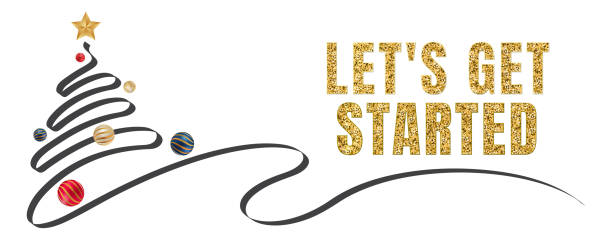 Let's Get Started in Happy New Year banner template with copy space. light bulbs and stars. Winter Holiday card concept. Christmas Tree With Baubles.