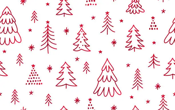 Vector illustration of Seamless Drawn Holiday Tree Background