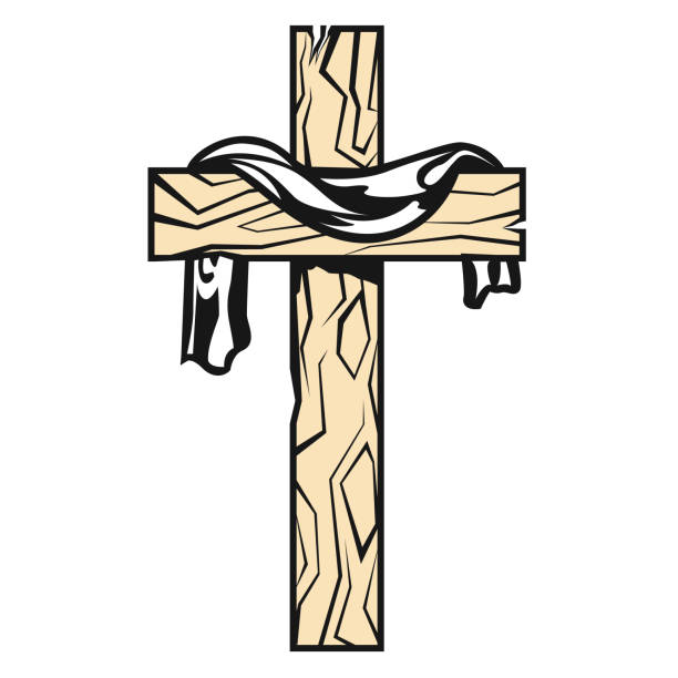 ilustraciones, imágenes clip art, dibujos animados e iconos de stock de cruz con tela, resurrección después de la crucifixión de jesús, símbolo del cristianismo, vector - rood