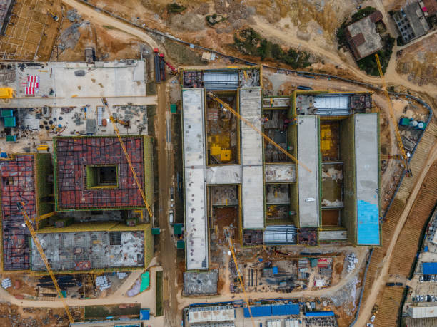 istock Aerial view of the school construction site 1447941164