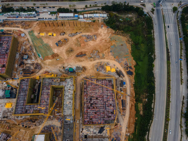 istock Aerial view of the school construction site 1447941199