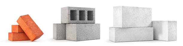 白い背景に異なる建設ブロックのセット。3dイラスト - built structure construction three dimensional shape building activity ストックフォトと画像