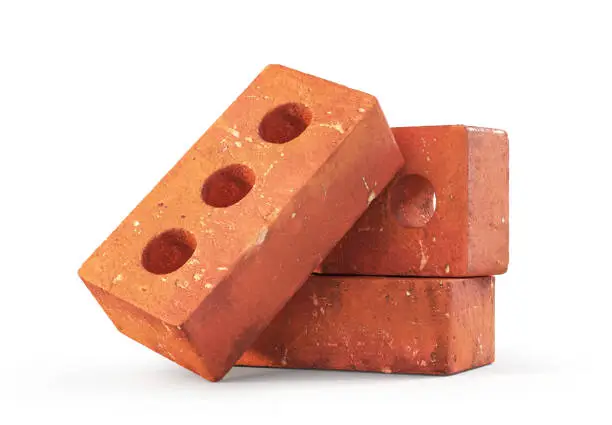Photo of Red brick stack isolated on a white background. 3d illustration