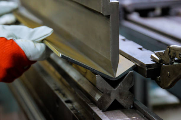 The bending metal plates on are designed special machines that for bending stock photo