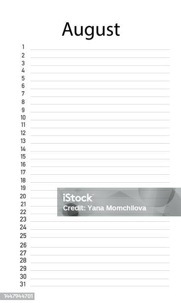 Month August Notes Monthly Printable Organizer For August Stock Illustration - Download ...