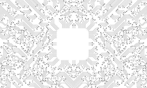 illustrations, cliparts, dessins animés et icônes de modèle de technologie de ligne de circuit gris sur un vecteur de fond blanc - circuit intégré