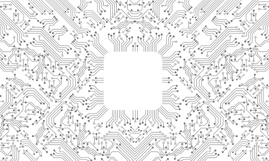 Grey circuit line technology pattern on white background vector illustration.