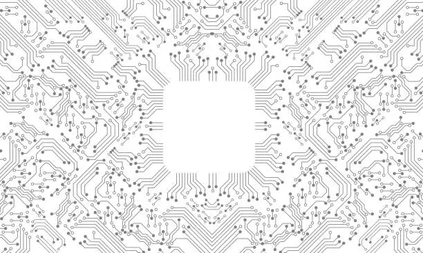 Vector illustration of Grey circuit line technology pattern on white background vector