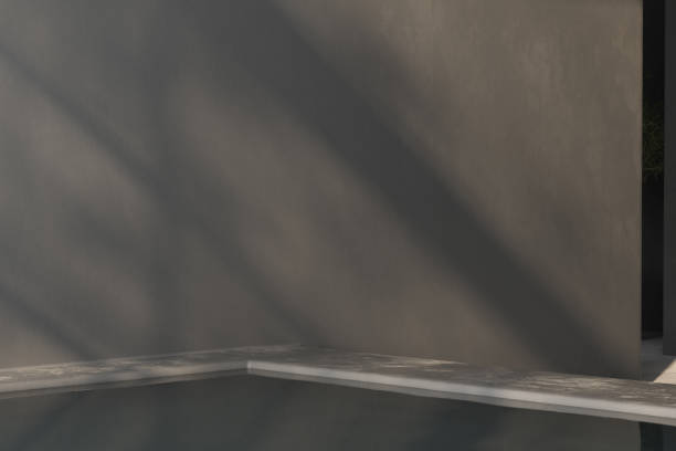 istock shadow from glass window on the wall, pool, concrete gray, mock up. 3d rendering 1447948425